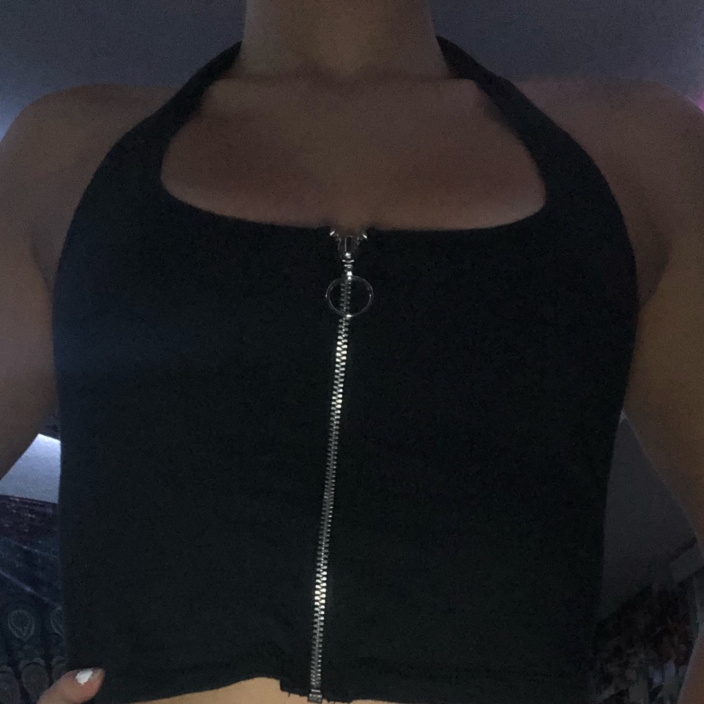 Black halter zip up top